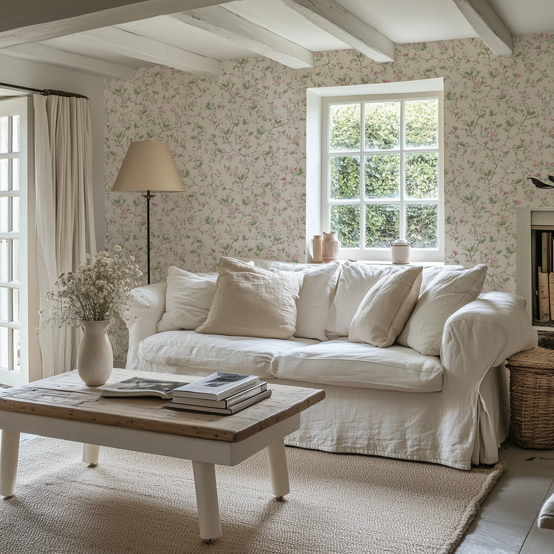 Hawthorn Blossom Wallpaper in Cream