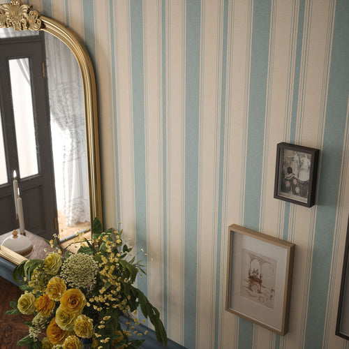 Heritage Stripe Wallpaper in Mineral and Vintage Cream