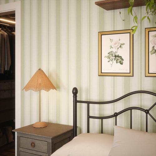 Heritage Stripe Wallpaper in Sage and Vintage Cream