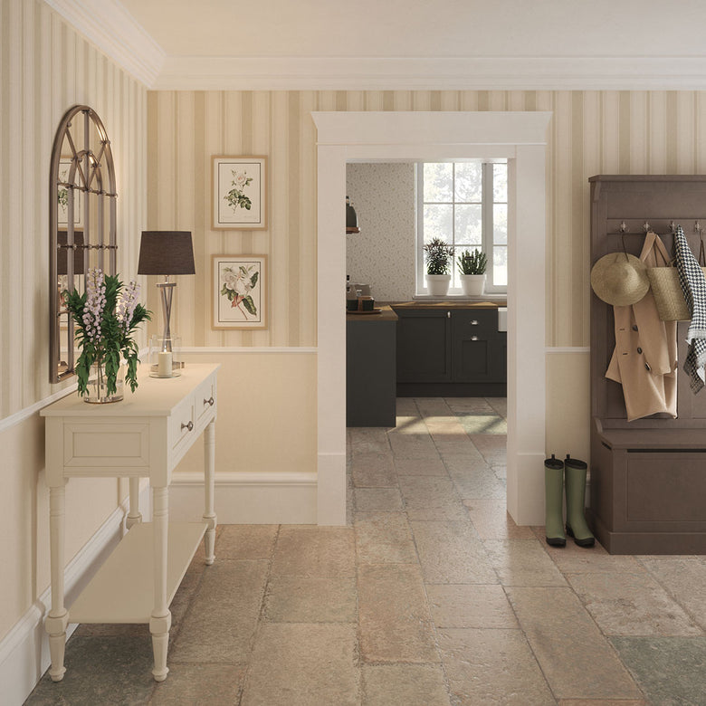Heritage Stripe Wallpaper in Vintage Cream and Stone