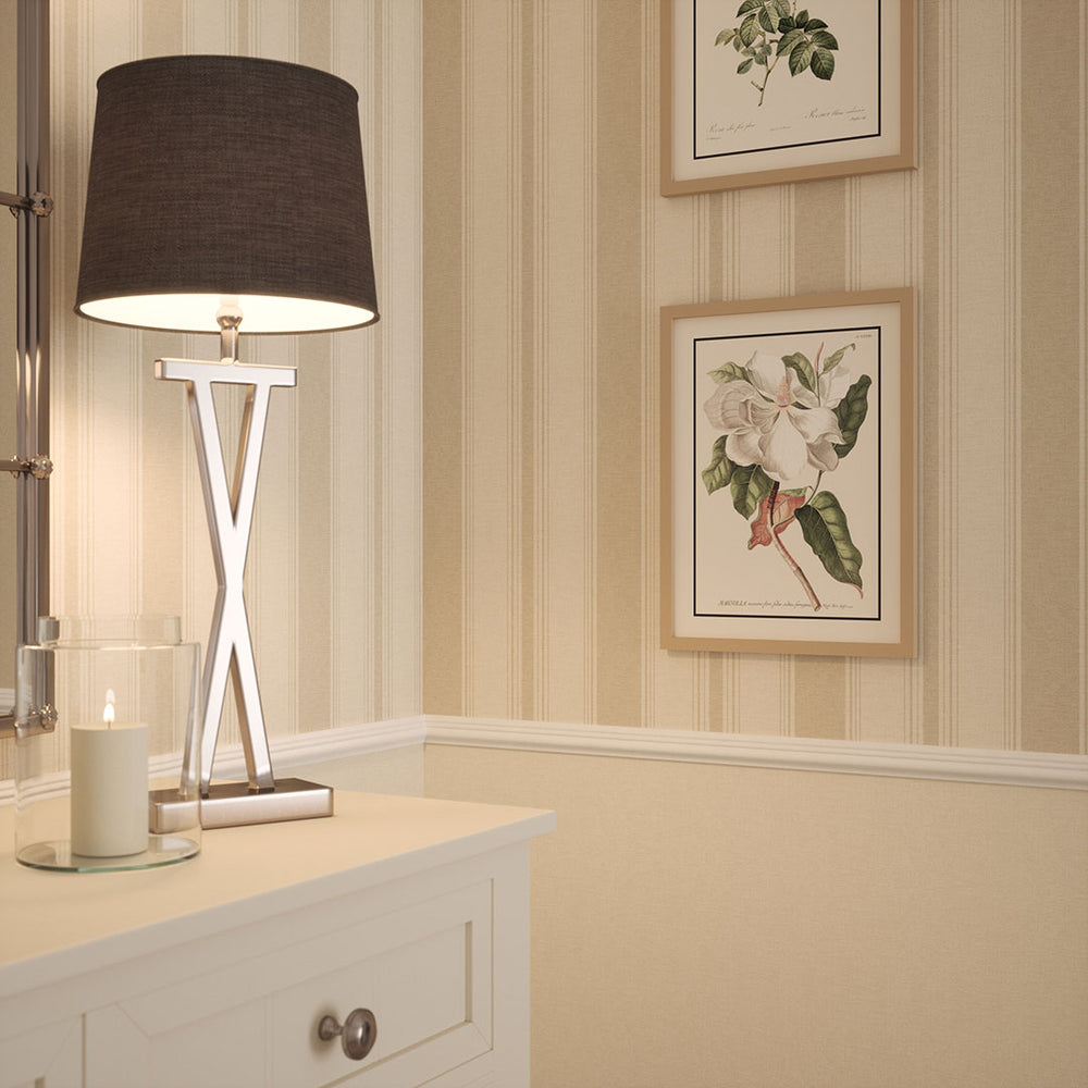 Heritage Stripe Wallpaper in Vintage Cream and Stone
