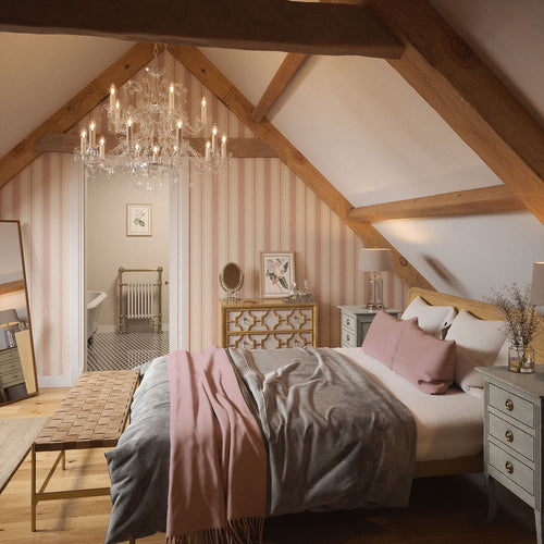 Heritage Stripe Wallpaper in Vintage Rose and Vintage Cream