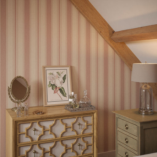 Heritage Stripe Wallpaper in Vintage Rose and Vintage Cream