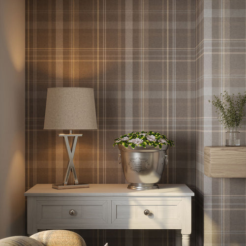 Heritage Tartan Wallpaper in Earl Blue and Vintage Cream on Earl Grey