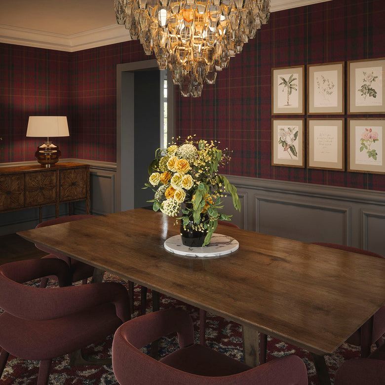Heritage Tartan Wallpaper in Fig, Oxford Blue and Thistle Green