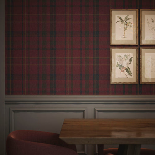 Heritage Tartan Wallpaper in Fig, Oxford Blue and Thistle Green