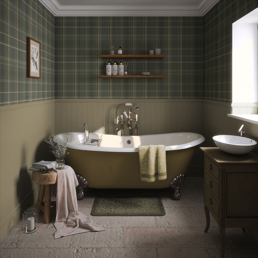 Heritage Tartan Wallpaper in Nettle Green and Vintage Cream