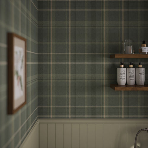 Heritage Tartan Wallpaper in Nettle Green and Vintage Cream