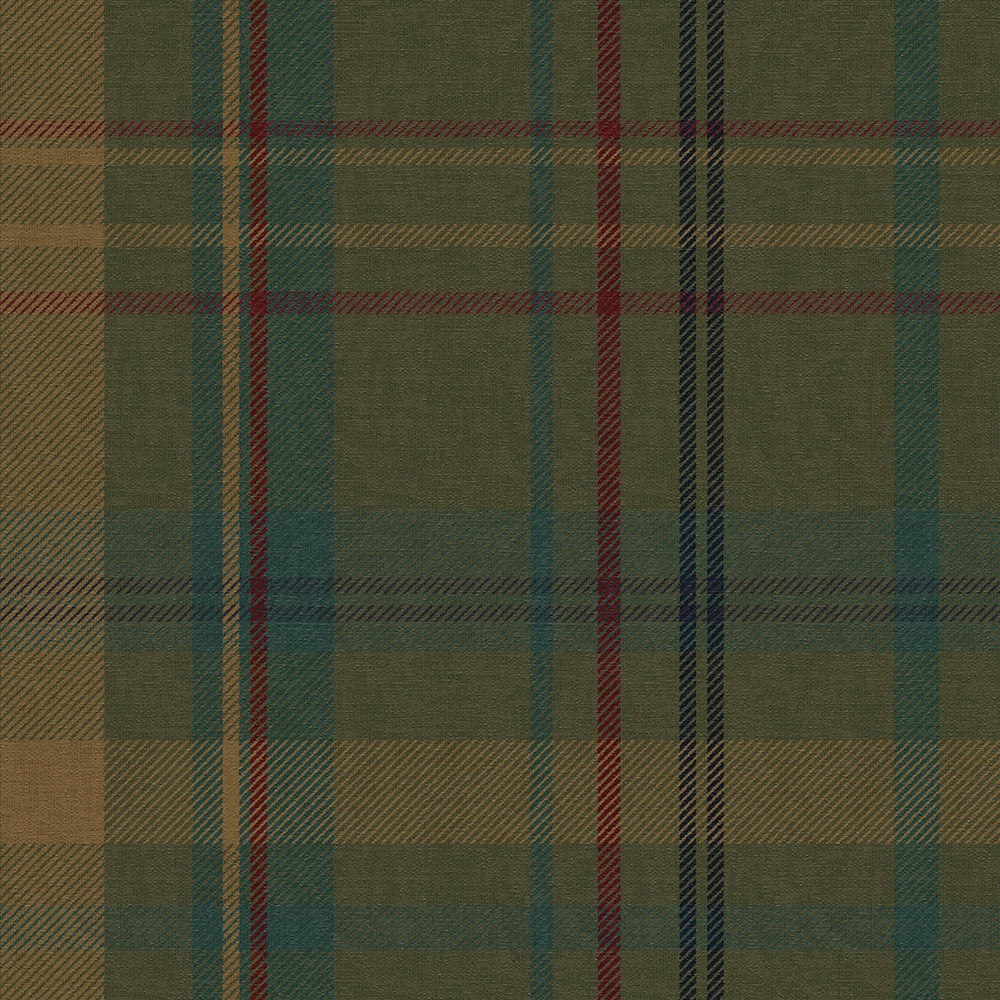 Heritage Tartan Wallpaper in Gentleman Green and Mustard