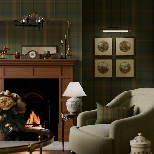 Heritage Tartan Wallpaper in Gentleman Green and Mustard