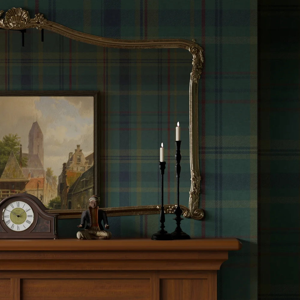 Heritage Tartan Wallpaper in Pine Green and Oxford Blue
