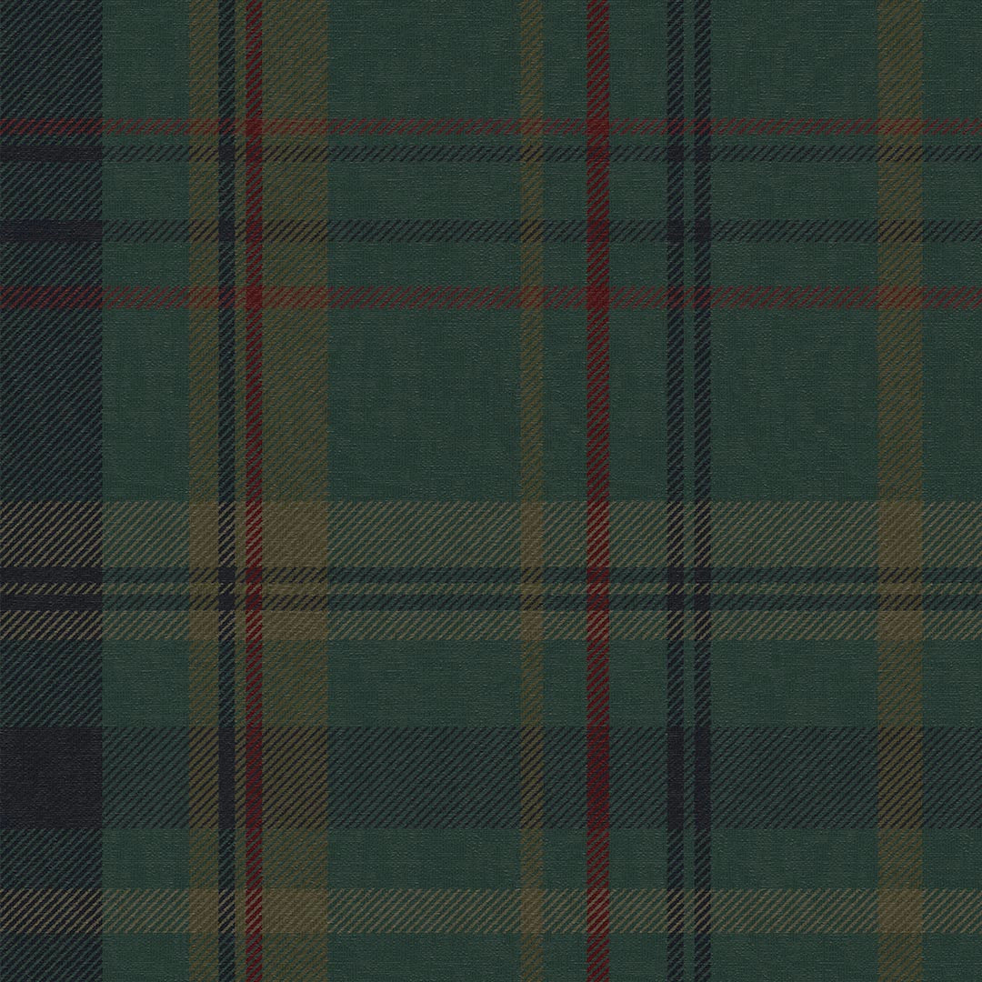Sample of Heritage Tartan Wallpaper in Pine Green and Oxford Blue