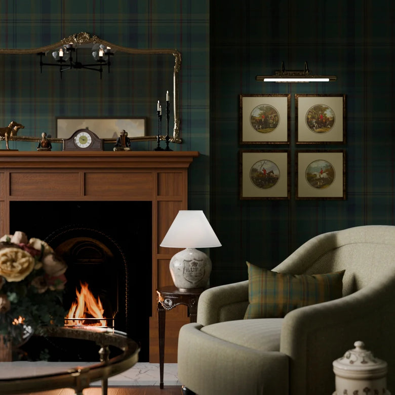 Heritage Tartan Wallpaper in Pine Green and Oxford Blue