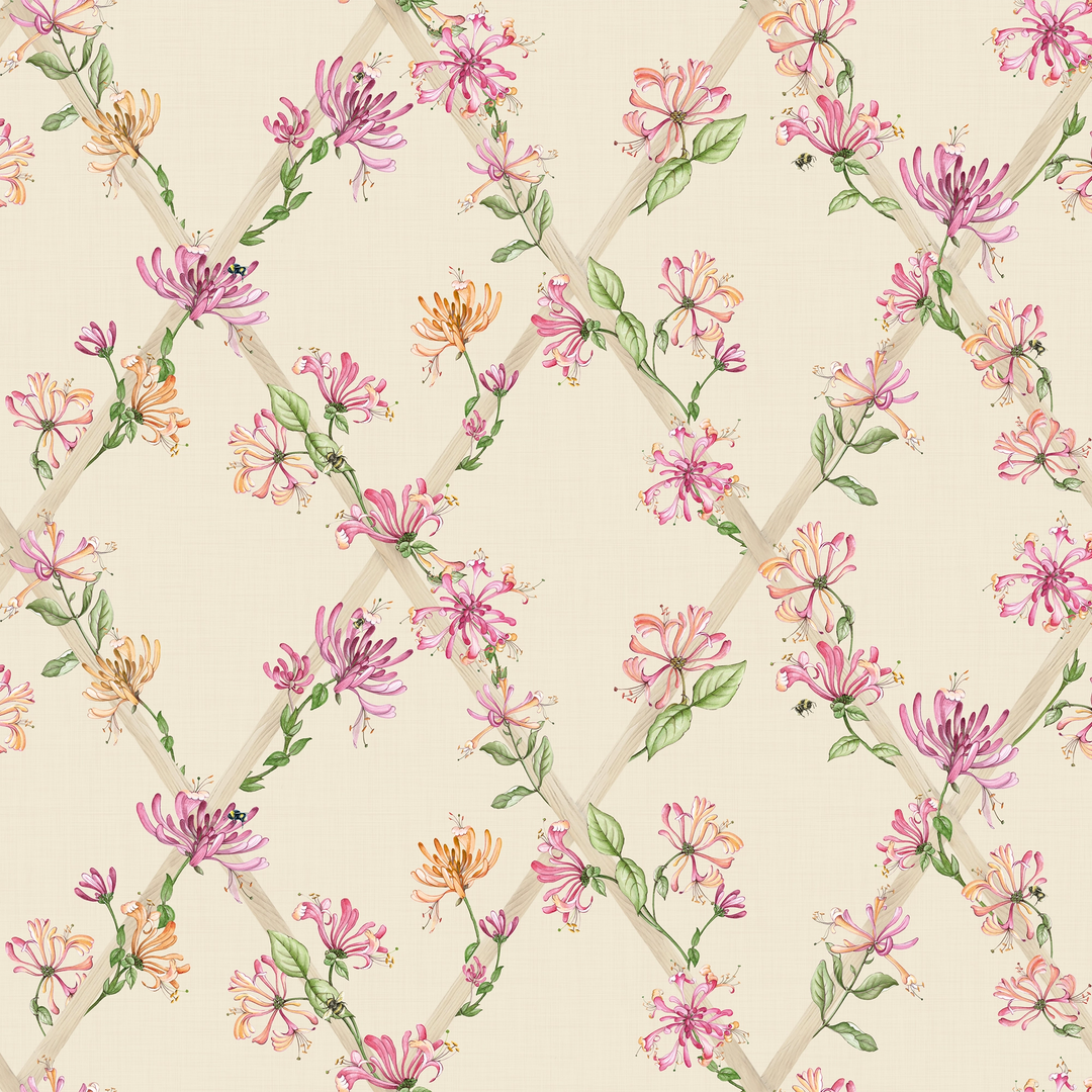 Sample of Honeysuckle Wallpaper in Cream