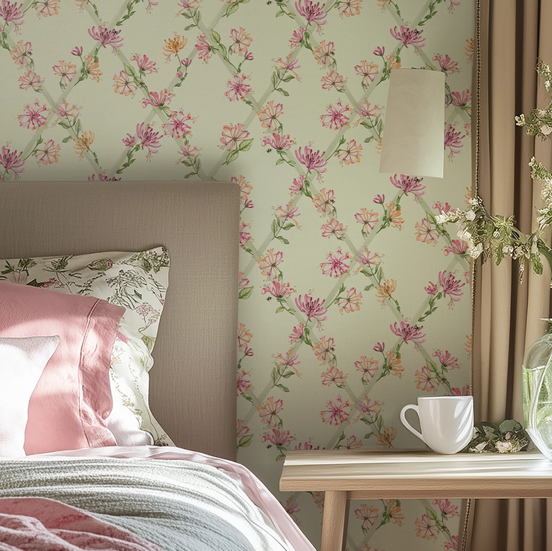 Honeysuckle Wallpaper in Sage Green