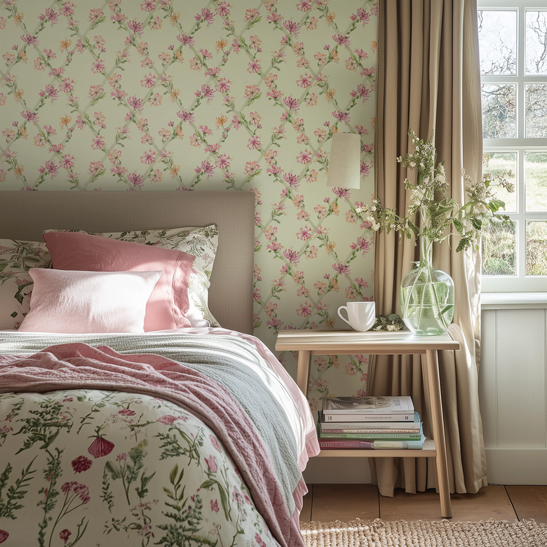 Honeysuckle Wallpaper in Sage Green