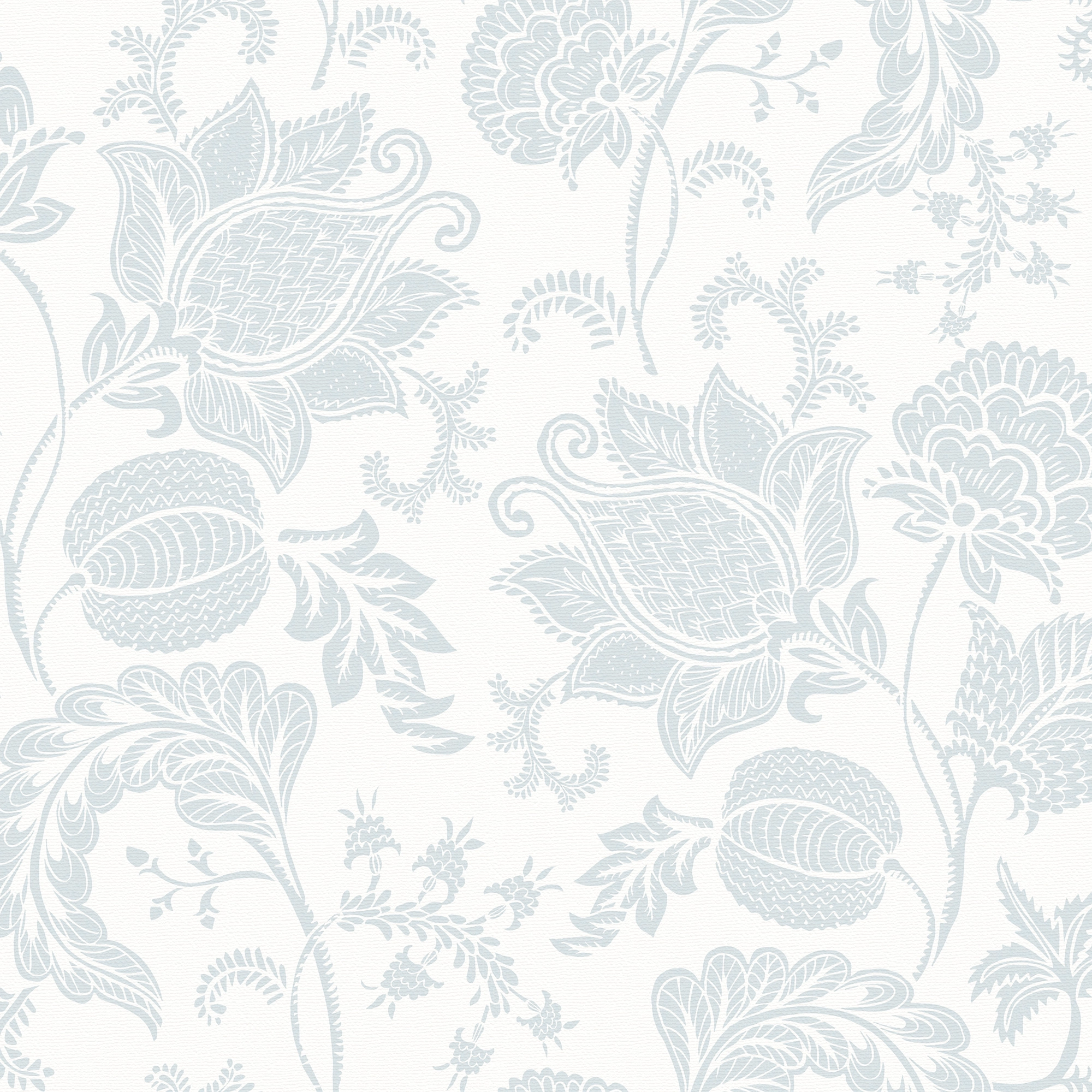 Jacobean Bloom Wallpaper in Light Blue on Milk White