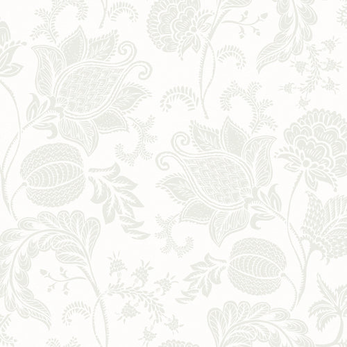 Jacobean Bloom Wallpaper in Light Sage on Milk Foam