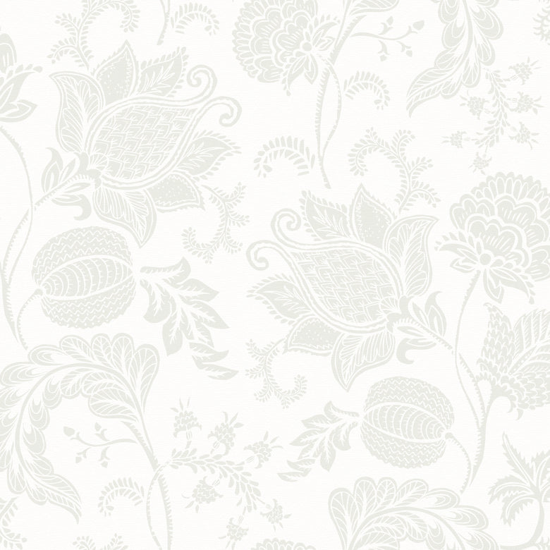 Jacobean Bloom Wallpaper in Light Sage on Milk Foam