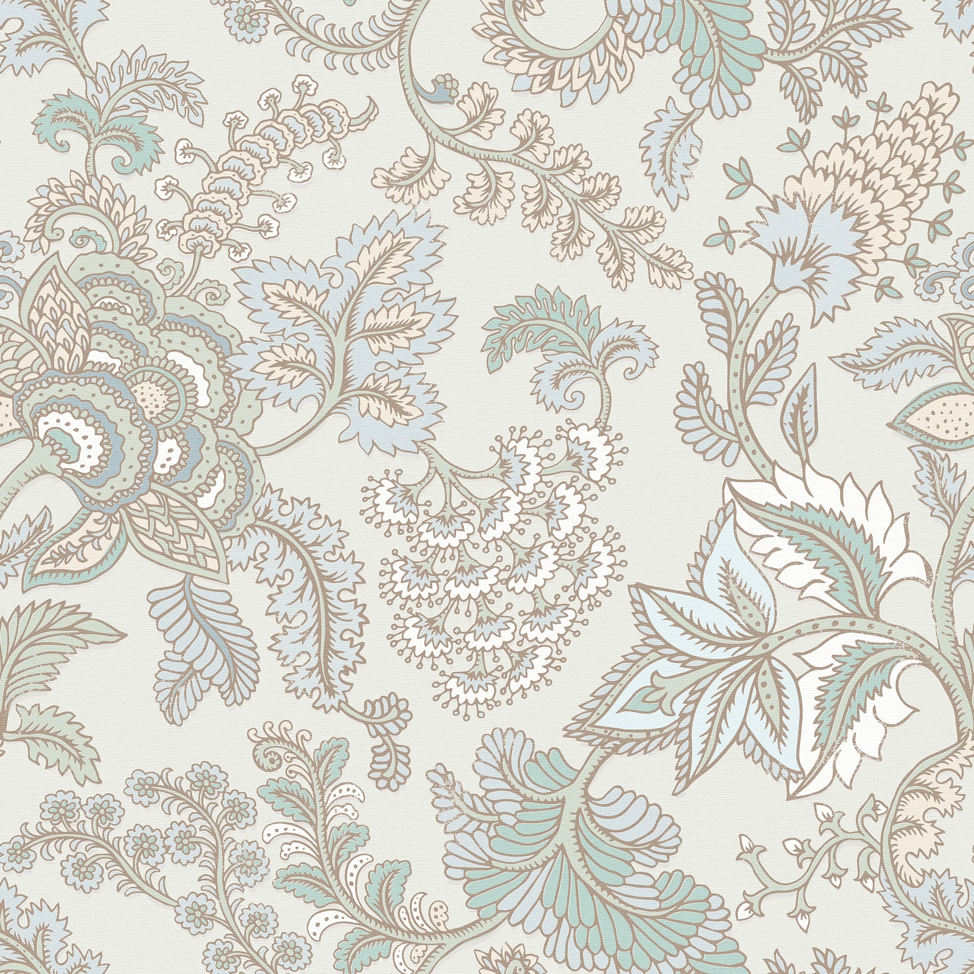 Jacobean Splendour Wallpaper in Clay Blue and Thunder on Soft Clay