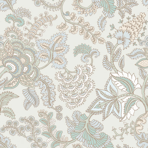 Jacobean Splendour Wallpaper in Clay Blue and Thunder on Soft Clay