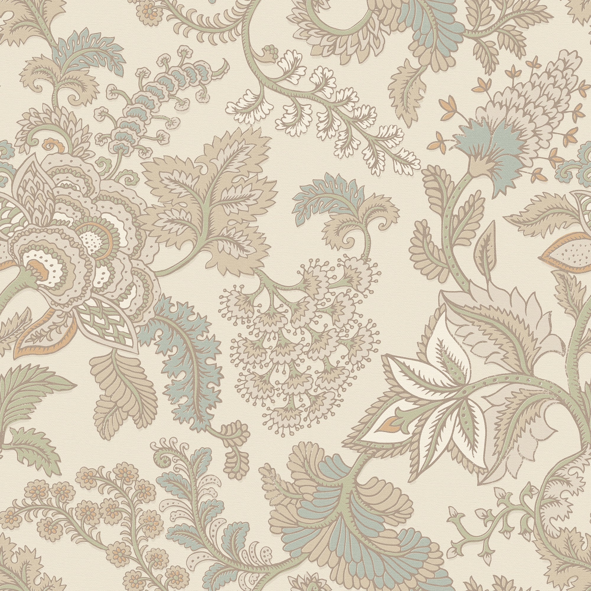 Jacobean Splendour Wallpaper in Latte and Hazelnut on Warm Cream