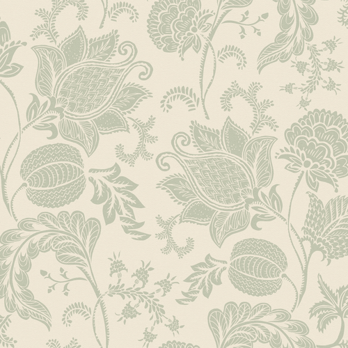 Jacobean Bloom Wallpaper in Sage on Biscuit