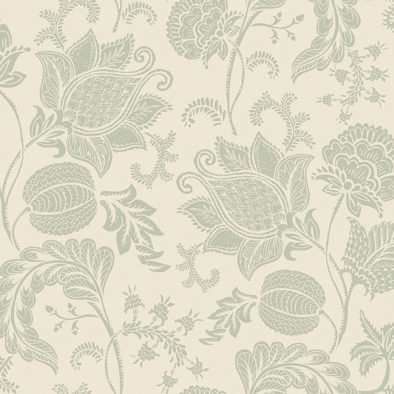 Jacobean Bloom Wallpaper in Sage on Biscuit