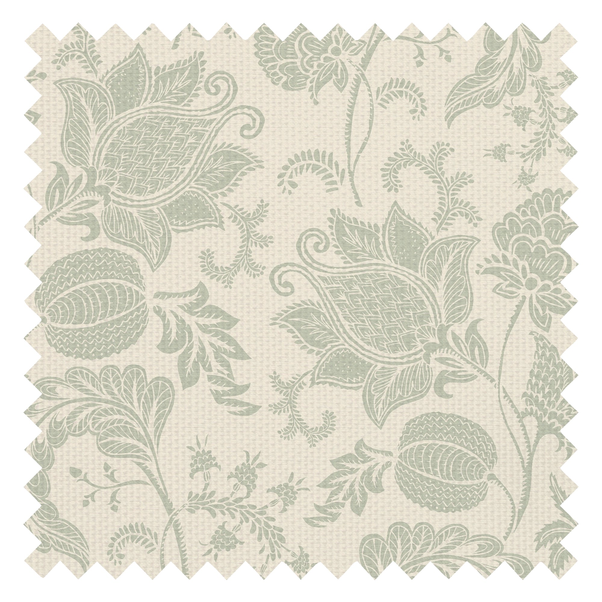 Jacobean Bloom Fabric in Sage on Biscuit