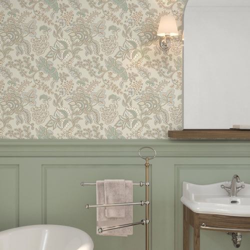 Jacobean Splendour Wallpaper in Clay Blue and Thunder on Soft Clay