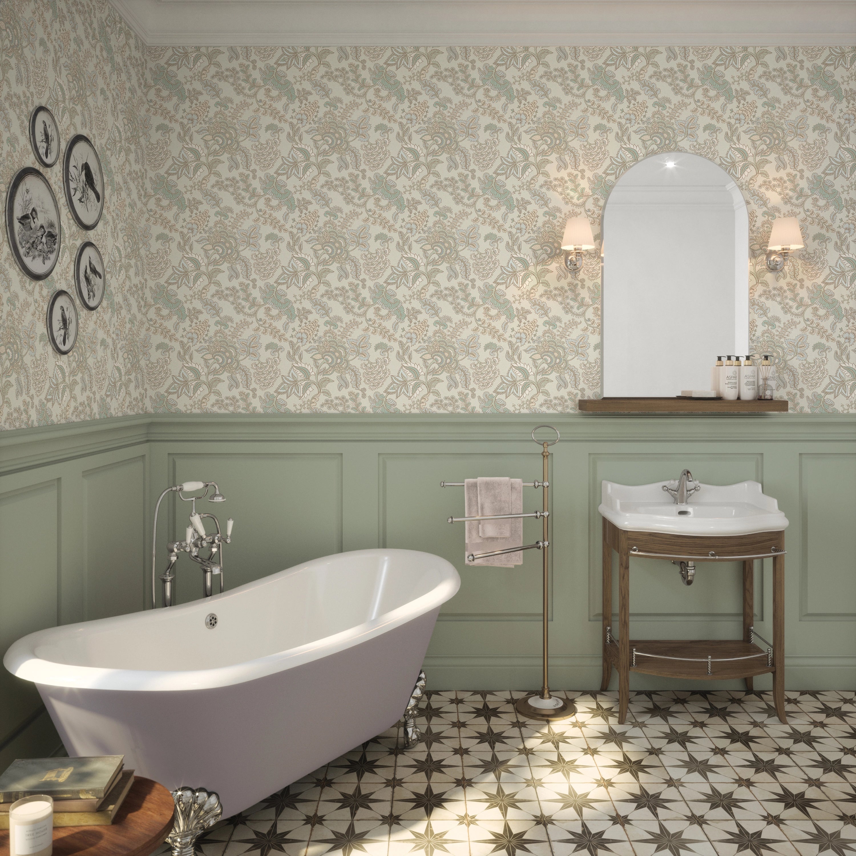 Jacobean Splendour Wallpaper in Clay Blue and Thunder on Soft Clay