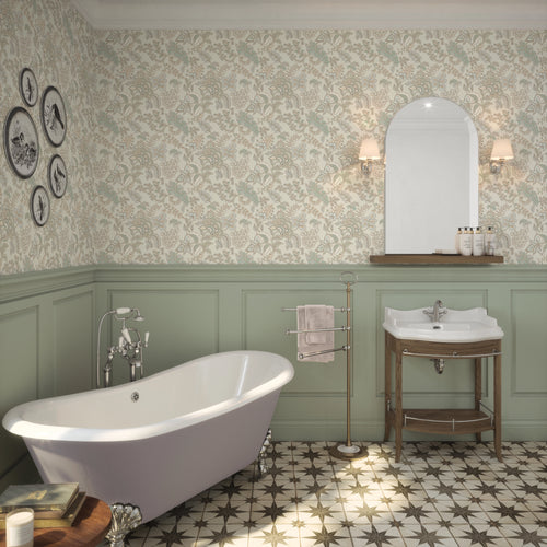Jacobean Splendour Wallpaper in Clay Blue and Thunder on Soft Clay