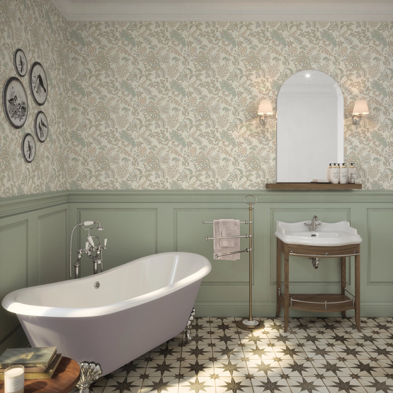 Jacobean Splendour Wallpaper in Clay Blue and Thunder on Soft Clay