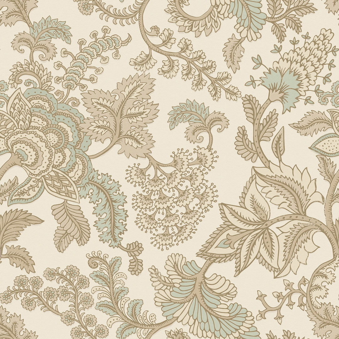 Jacobean Splendour Wallpaper in Toffee and Sage on Biscuit