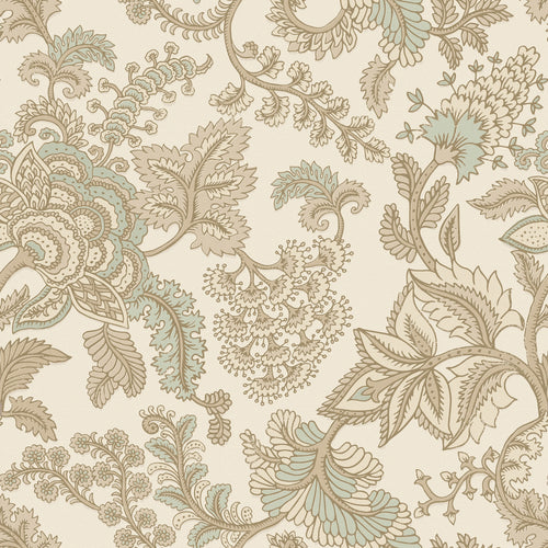 Jacobean Splendour Wallpaper in Toffee and Sage on Biscuit