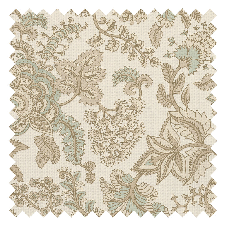 Jacobean Splendour Fabric in Toffee and Sage on Biscuit