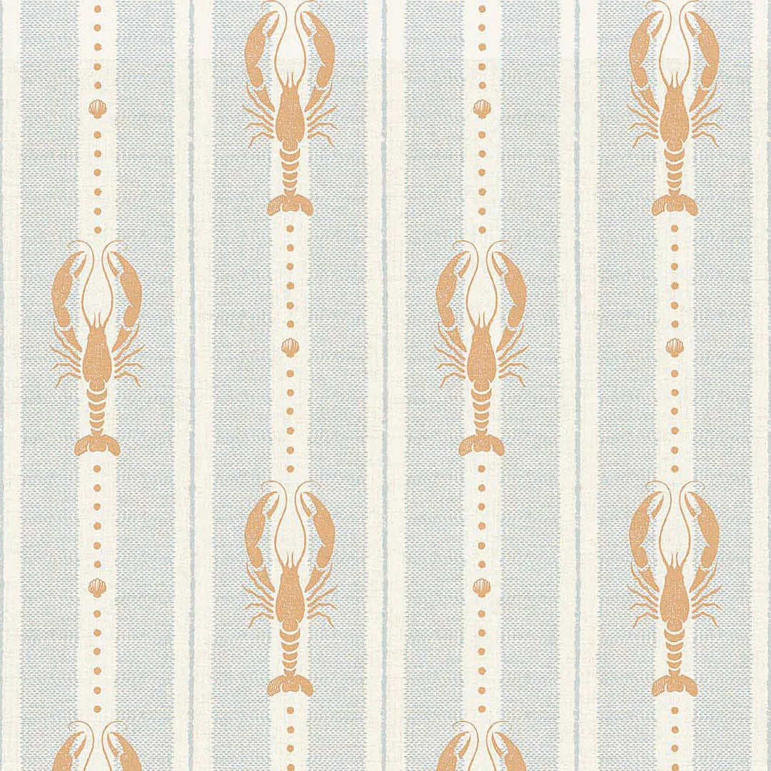 Jersey Lobster Wallpaper in Peach and Mineral Mist