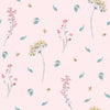 Sweet Meadow Wallpaper in Soft Teal on Pastel Pink