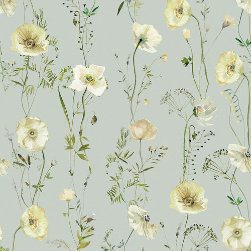 Delicate Stems Wallpaper  in Shades of Cream on Seafoam Green