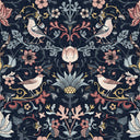 Garden Visitors Wallpaper in Shades of Rose and Mineral on Royal Navy