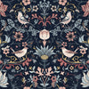 **Sample** Garden Visitors wallpaper in Shades of Rose and Mineral on Royal Navy (50 x 50cm)