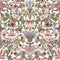Garden Visitors Wallpaper in Raspberry, Mineral and Olive on Windsor Cream