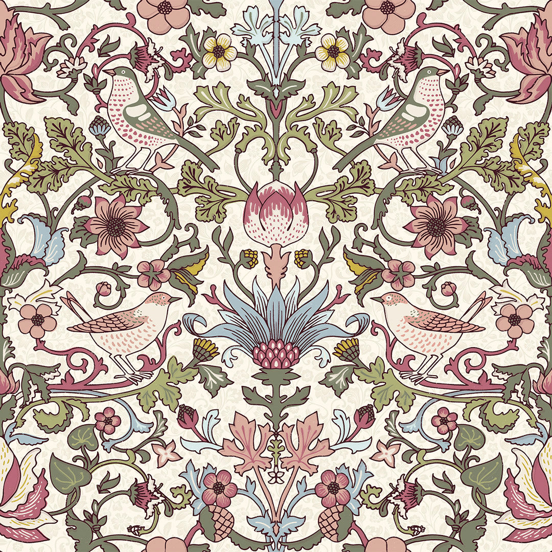 Garden Visitors Wallpaper in Raspberry, Mineral and Olive on Windsor C ...