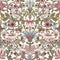 **Sample** Garden Visitors Wallpaper in Raspberry, Mineral and Olive on Windsor Cream (50cm x 50cm)