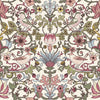 **Sample** Garden Visitors Wallpaper in Raspberry, Mineral and Olive on Windsor Cream (50cm x 50cm)