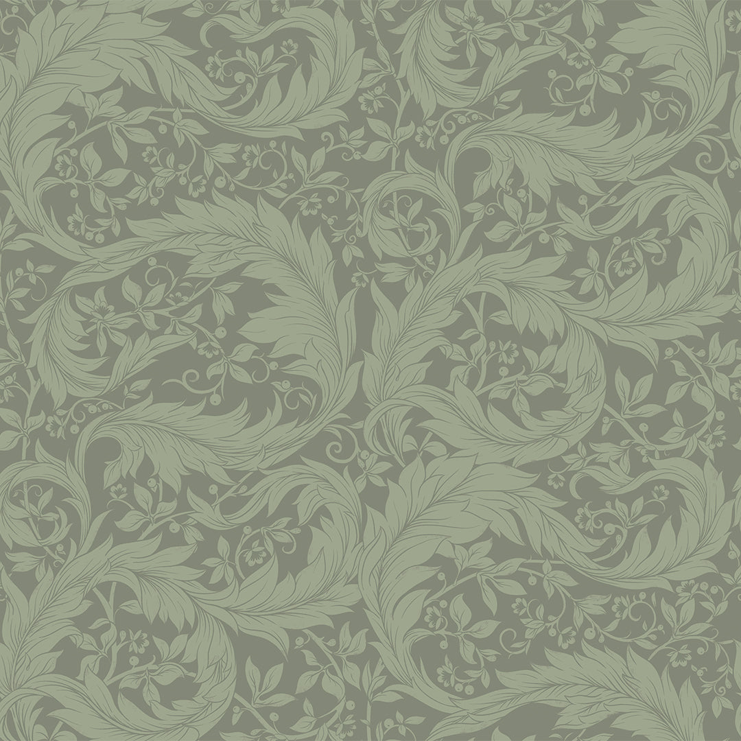 Sample of Enchanted Leaf Wallpaper in Bayleaf Green