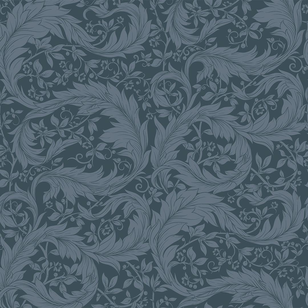 Sample of Enchanted Leaf Wallpaper in Rich Navy