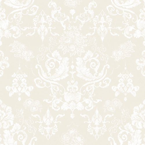 Bridgerton Damask Wallpaper in Classic Cream and Pearl White