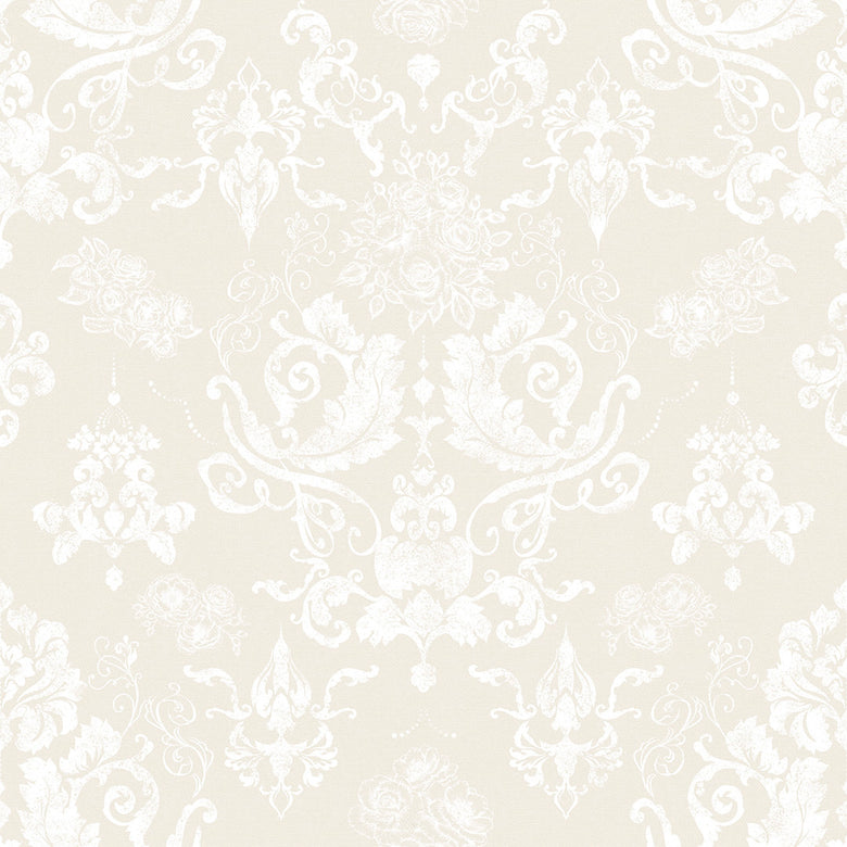 Sample of Bridgerton Damask Wallpaper in Classic Cream and Pearl White