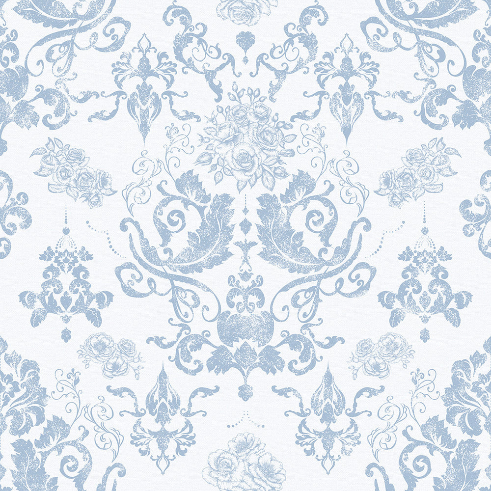 Sample of Bridgerton Damask Wallpaper in Blue